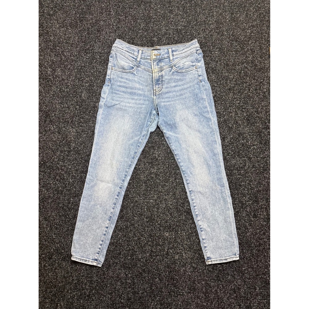 Express Womens Light Wash High Rise Skinny Jeans V-Yoke Button Fly Size 8